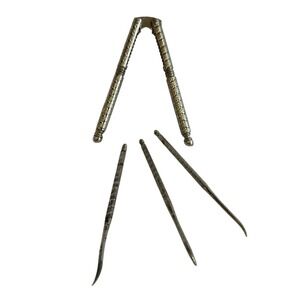 Vintage Silver Tone Nut Cracker Set‎ with Picks Ornate Engraved Design